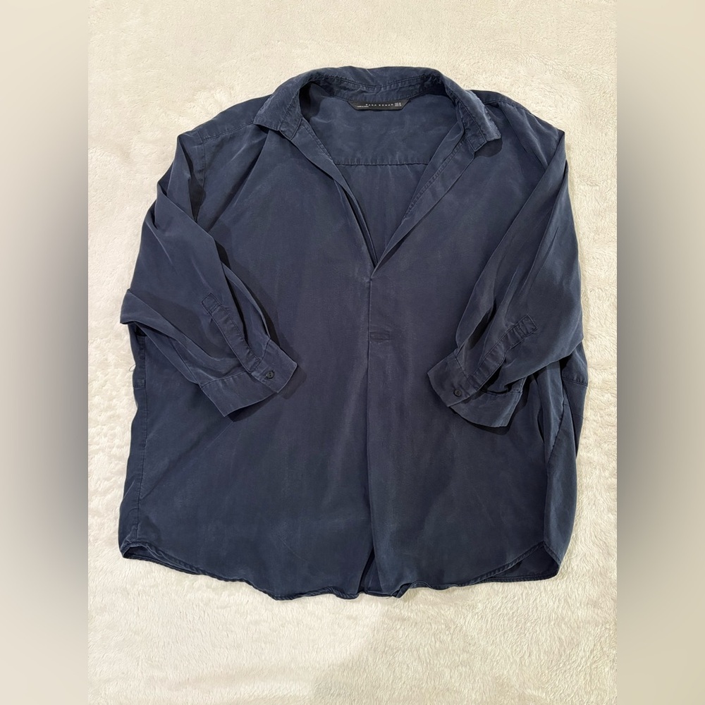 Zara Woman Navy Blue Elegant Everyday Office Casual Blouse Size XL